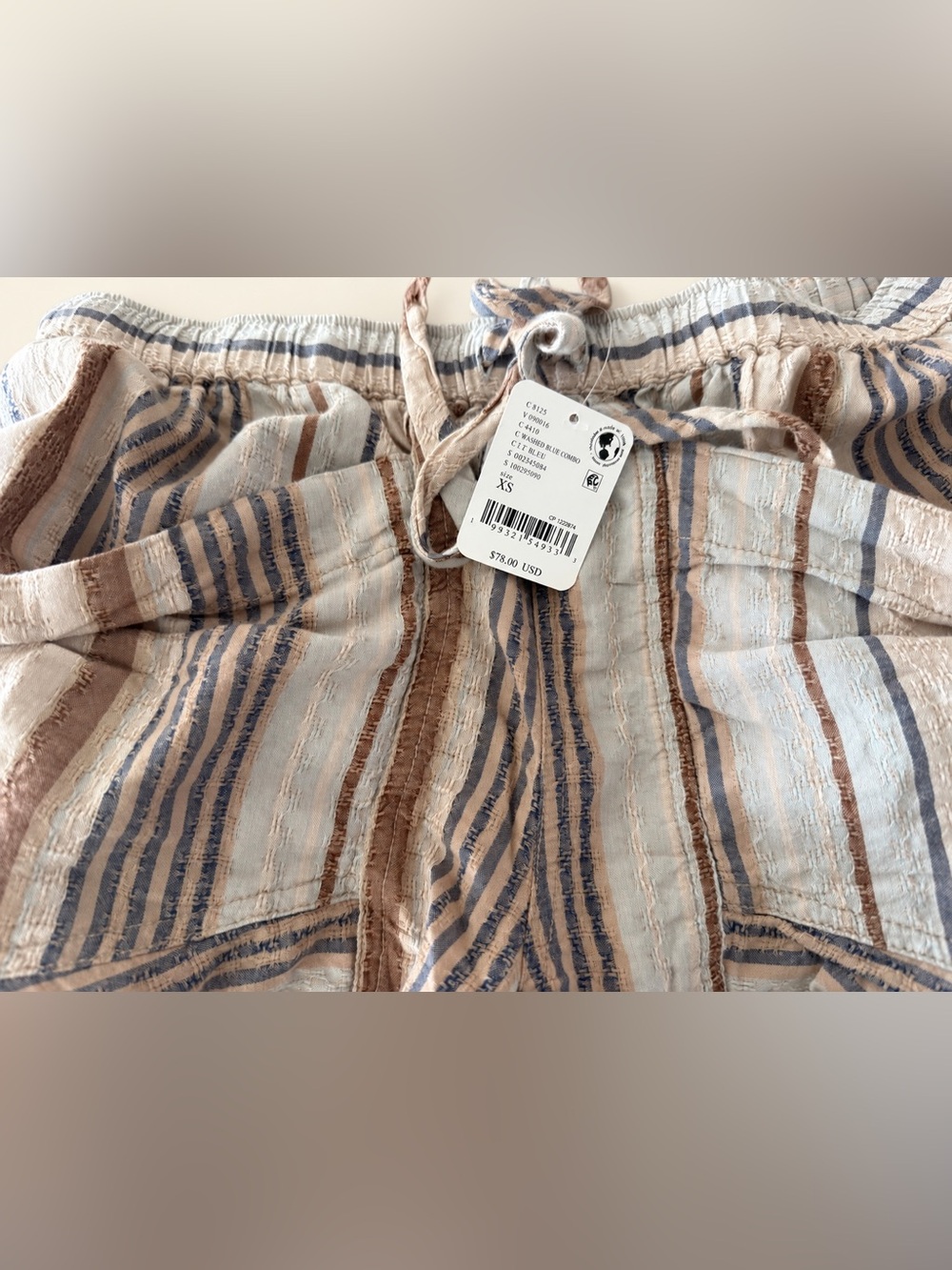 Free People Good Fortune Striped Shorts XS Washed Blue Combo New With Tags - Picture 4 of 6